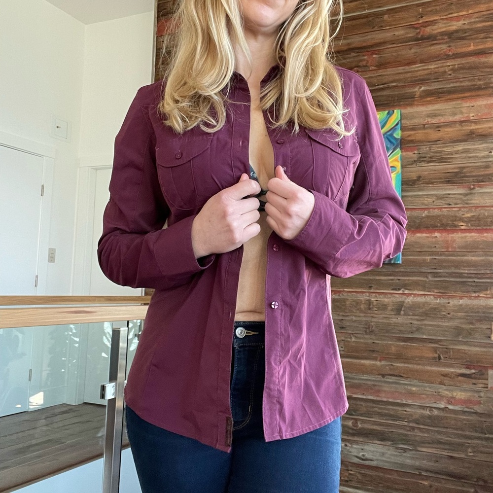 Merrell Gorpcore button down long sleeve shirt in maroon